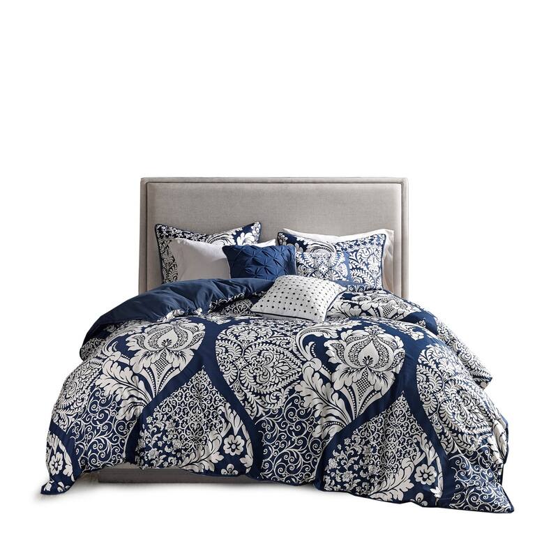 GDF Studio - Cotton Printed Comforter Set with Decorative Pillows - Indigo (King)