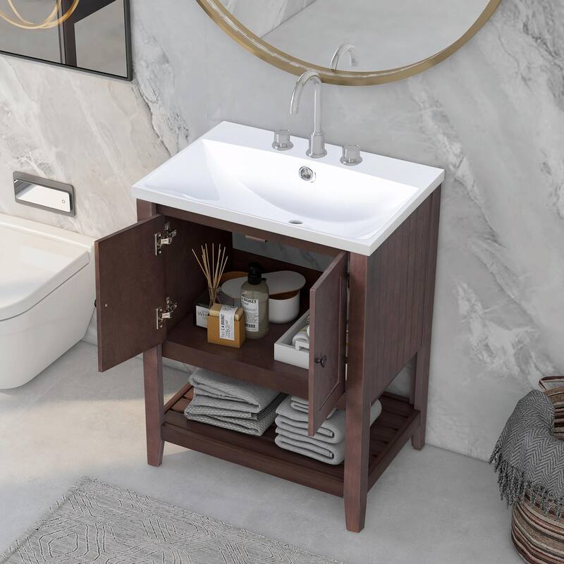 24" Bathroom Vanity with Ceramic Sink and Open Shelf