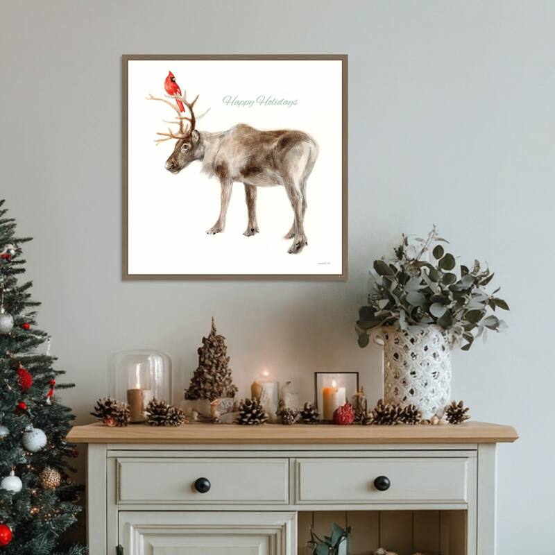 Reindeer Friends v2 by Danhui Nai (22 x 22 in.), Framed Canvas Wall Art Print - Sylvie Dark Gold