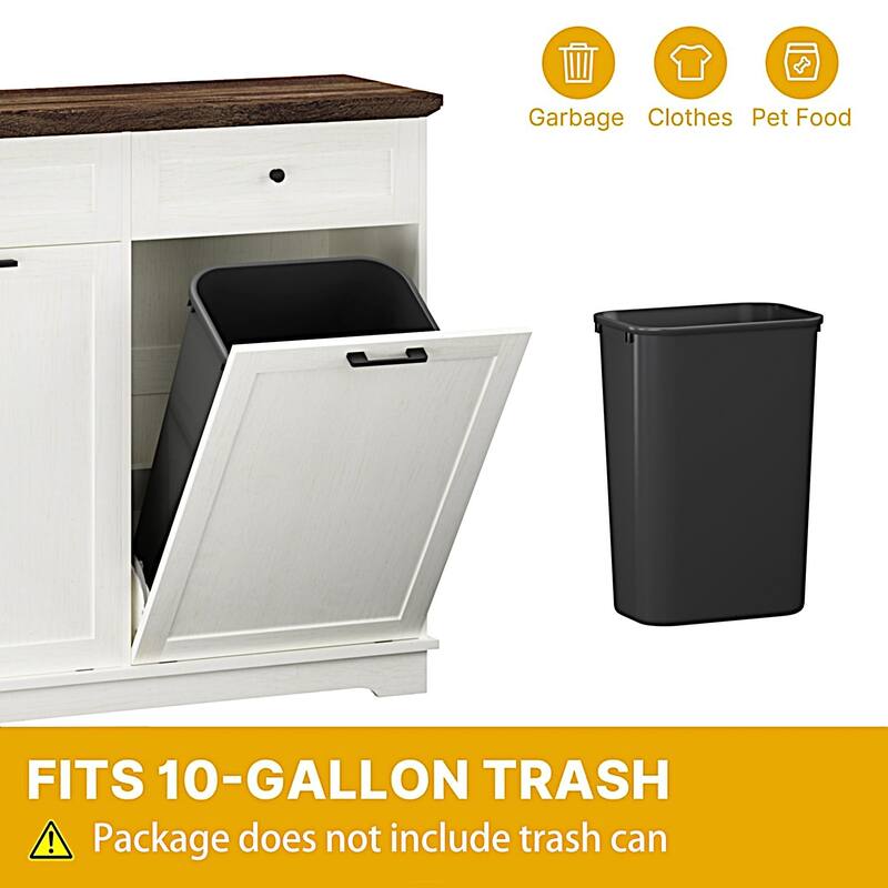 20 Gallon Double Tilt Out Trash Can Cabinet Freestanding Trash Bin Cabinet Wood Garbage Recycling Cabinet with Hideaway Drawer