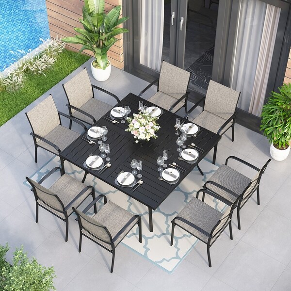 MAISON ARTS 9-Piece Patio Dining Set, 60 Inch Square Metal Table