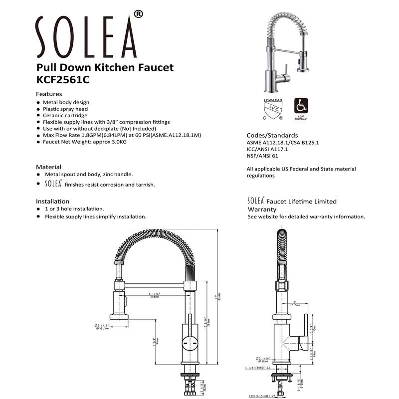 SAFAVIEH Solea Arcadia Stainless Steel Dual Function Pull-Down Spray Kitchen Faucet - 8.1" x 2.1" x 17"