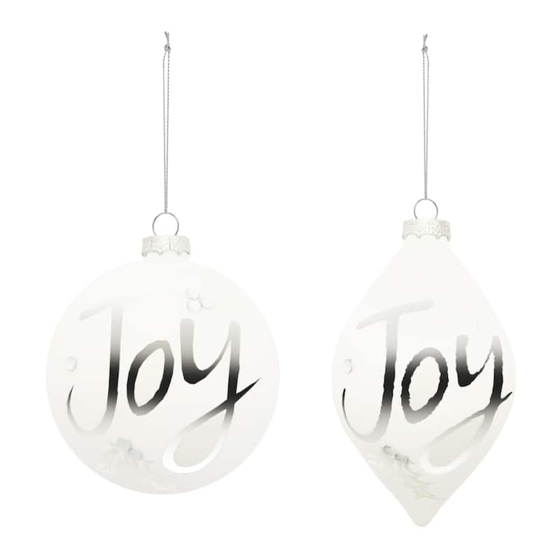 Joy Frosted Glass Christmas Ornaments - 5.5" - White - 6ct