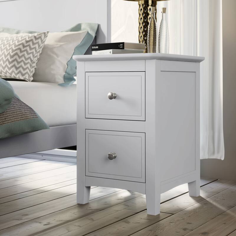 Roomfitters 2-Drawer Solid Wood Nightstand, Stylish End Table for Bedroom and Living Room, White