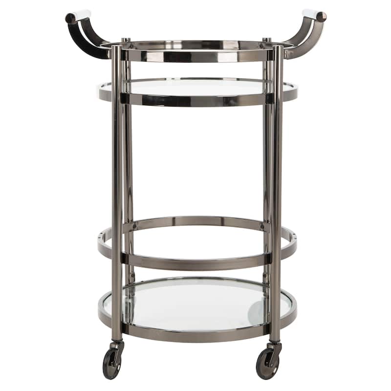 SAFAVIEH Bethel 2-Tier Round Bar Cart-Black Nickel / Glass - 23.8" x 19.9" x 34" - 24"Wx20"Dx34"H