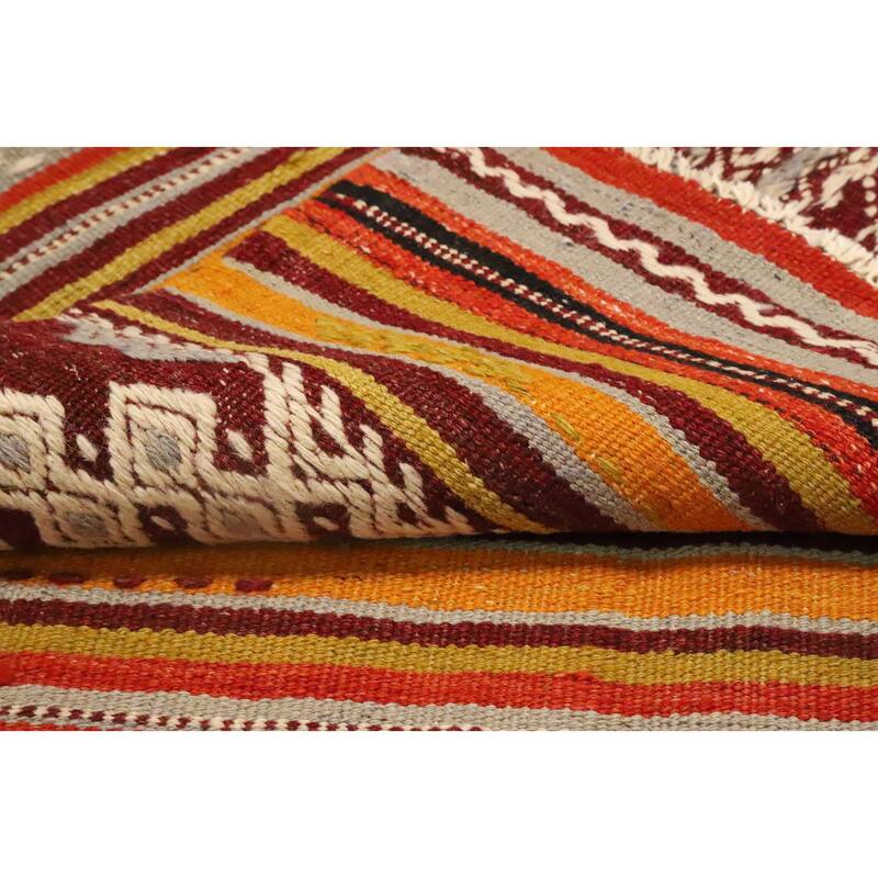 Hand Woven Oriental 100% Wool Carpet Southwestern Tribal Multi-Colored Kilim Area Rug - 8' 7'' X 5' 7''