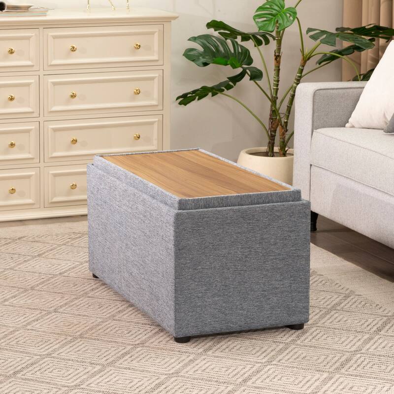 Adeco 35" Linen Storage Ottoman Bench with Reversible Tray - 34.8“X17.3"X17.7"