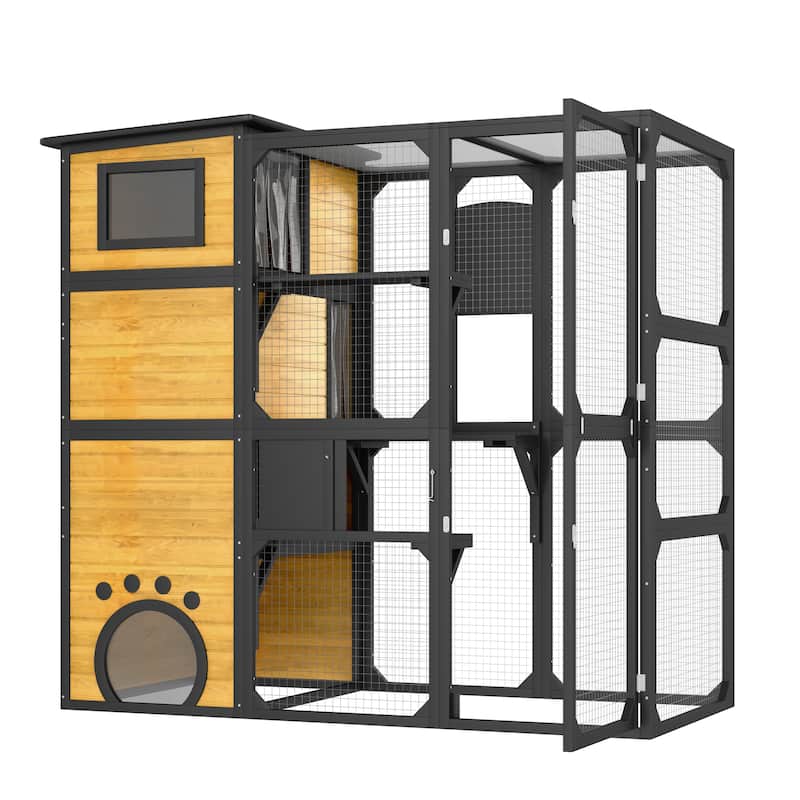 Catio Outdoor Cat Enclosure with Window Access, Outdoor Insulated Cat House for Multiple Cats, Cat Patio with Platforms
