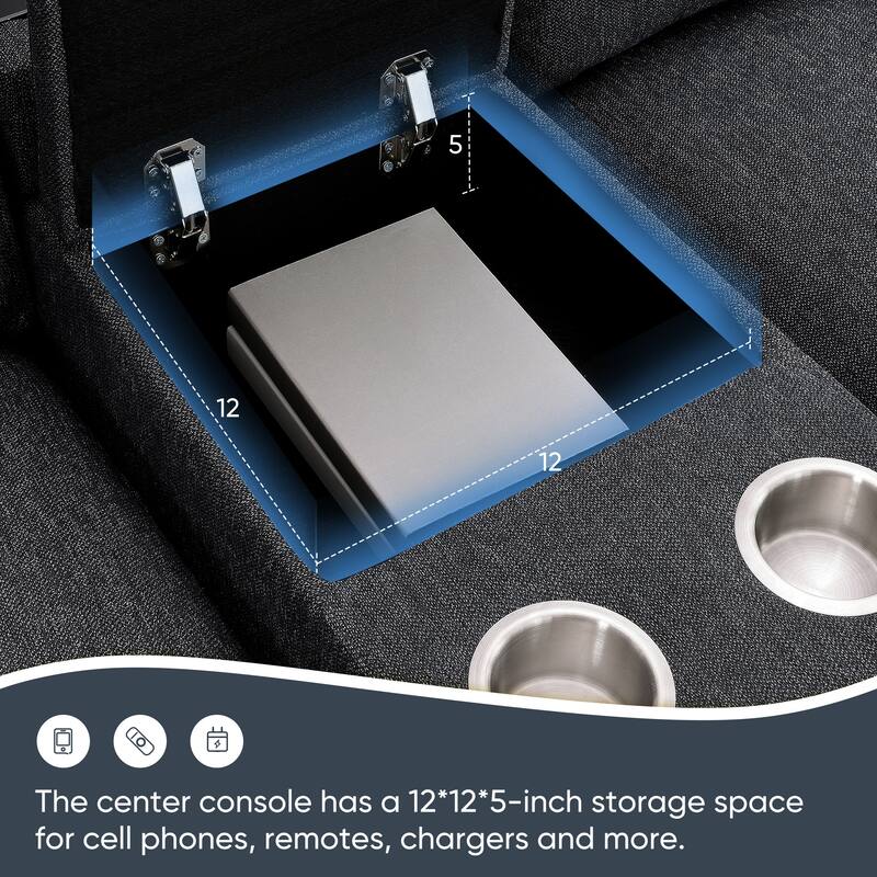 Cloud Sectional Sofa wConsole, USB, Reading Light, Cup Holder, Ottoman