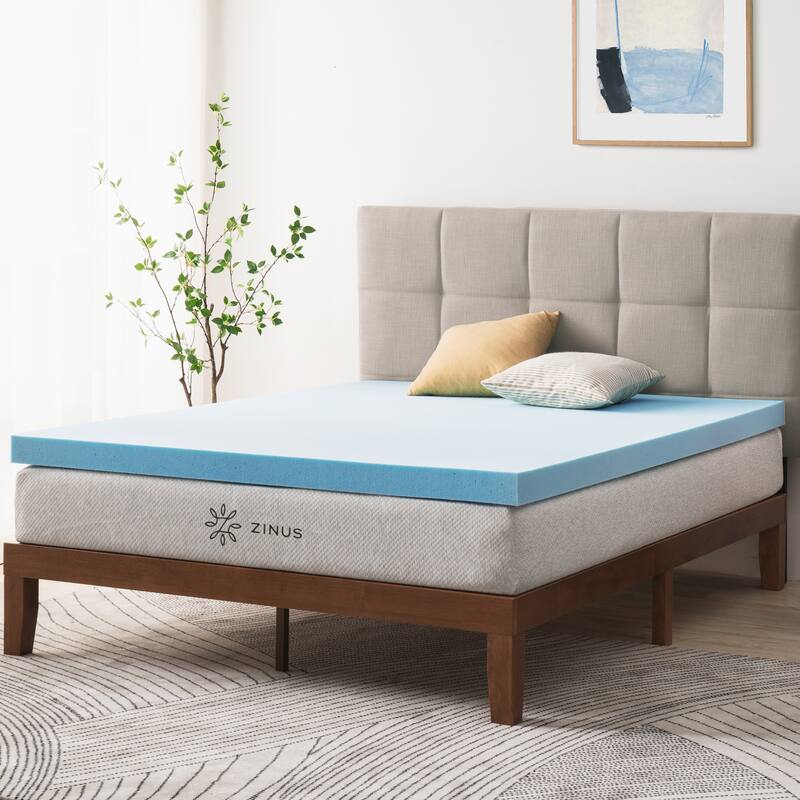 Priage by ZINUS 3 Inch Green Tea Cooling Gel Memory Foam Mattress Topper - Blue