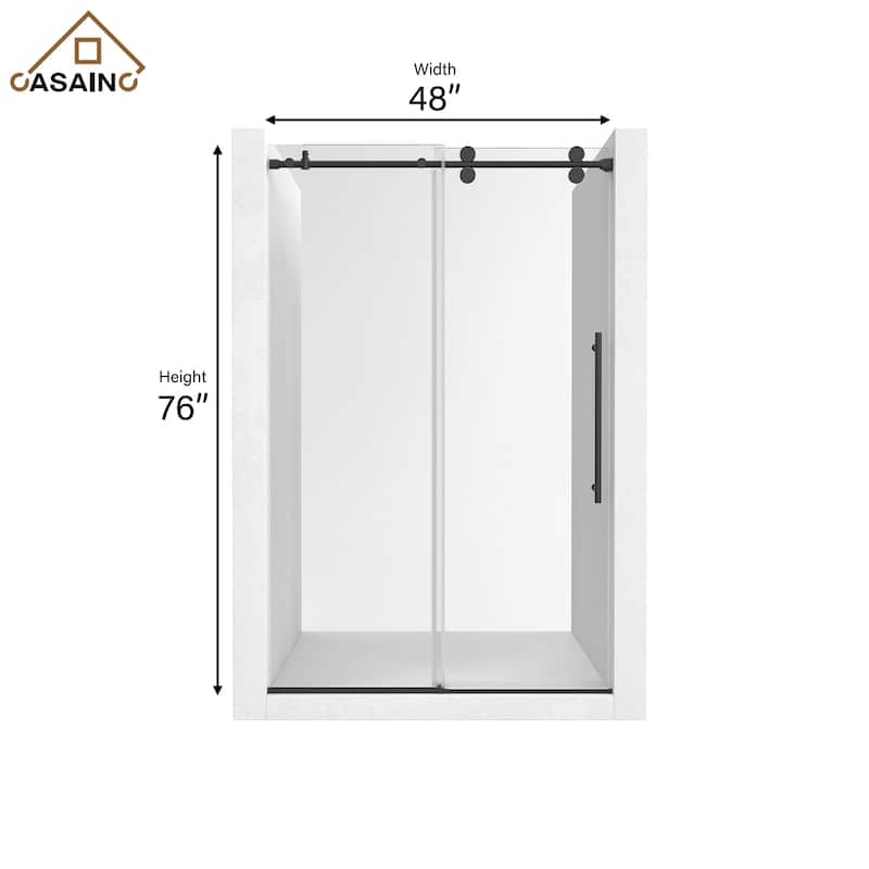 CASAINC 48"/60"W x 76"H Sliding Frameless Shower Door with Clear Glass