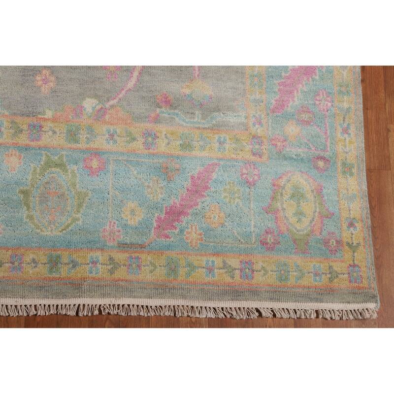 Grey Floral Oushak Indian Area Rug Handmade Wool Carpet - 8'8"x 12'6"