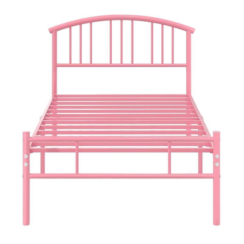 VECELO Kids Bed Frame with Headboard & Metal Slat,Twin Size Bed Set of 2