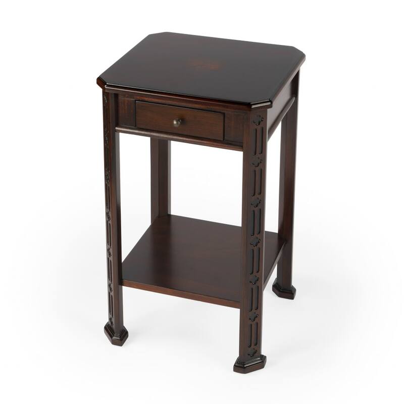 HomeRoots 27" Dark Brown And Cherry Manufactured Wood Rectangular End Table With Drawer And Shelf - 15