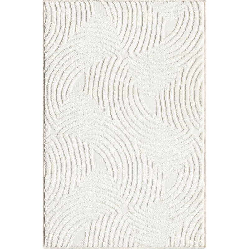 Abani Neutral NTL170A Cream Tone-on-Tone Semi-Circle Geometric Lines Area Rug