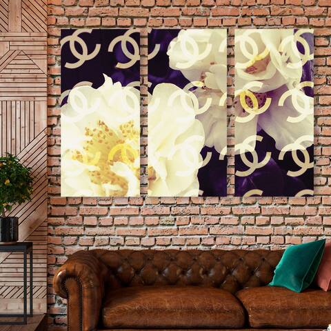 Oliver Gal 'Coco's Camellia Vanilla triptych' Fashion and Glam Wall Art Canvas Print Set - White, Yellow