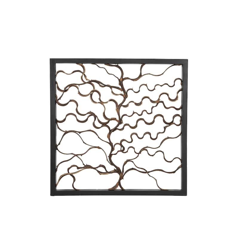 Teak Wood Tree Branch Wall Decor with Black Frame - Brown - Roche River Decor