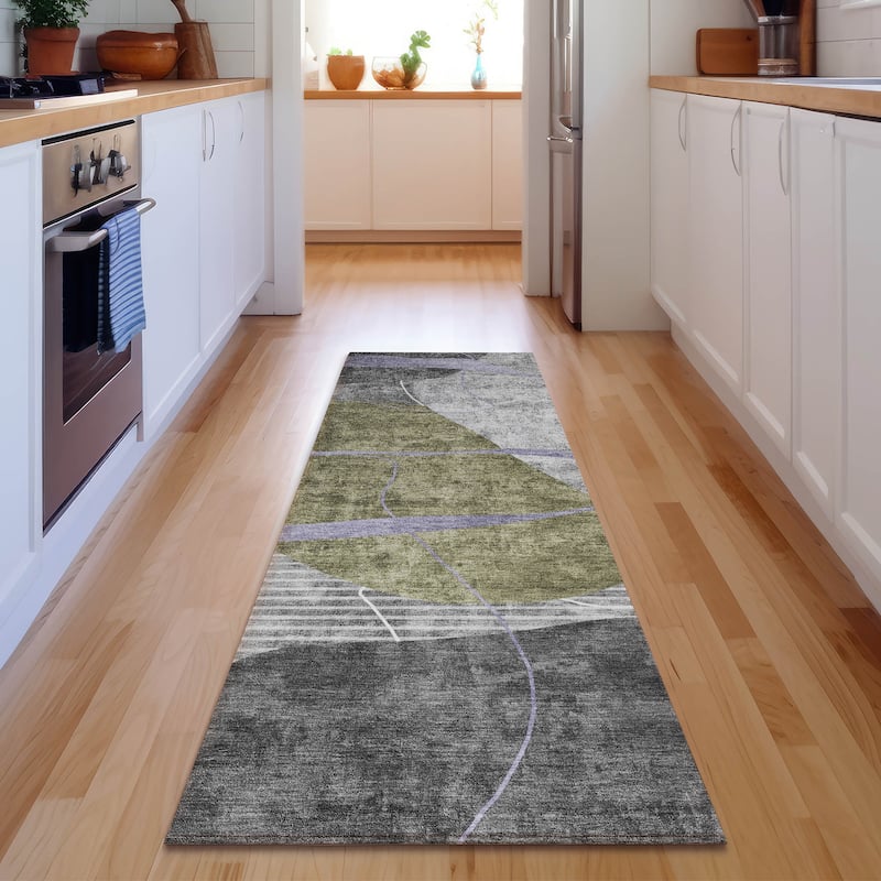 Premium Washable Super Soft Modern Carson Mayfield Rug - Olive - 2' 3" x 7' 6" - Runner
