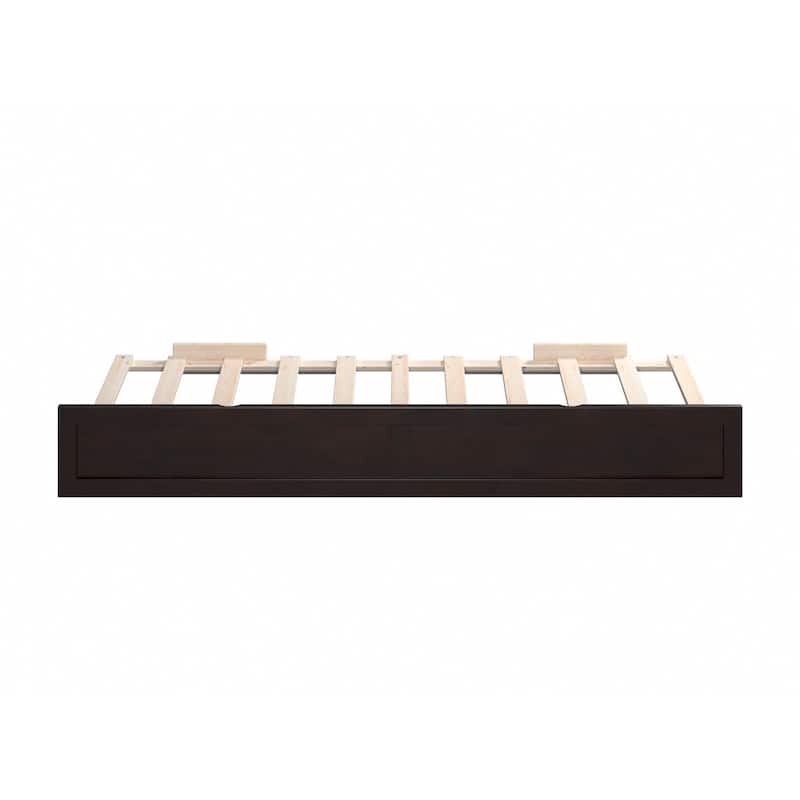 Twin Trundle Bed Espresso Finish - HomeStock Classic Comfort, Solid Wood, Space Saving, Easy Glide Rollers