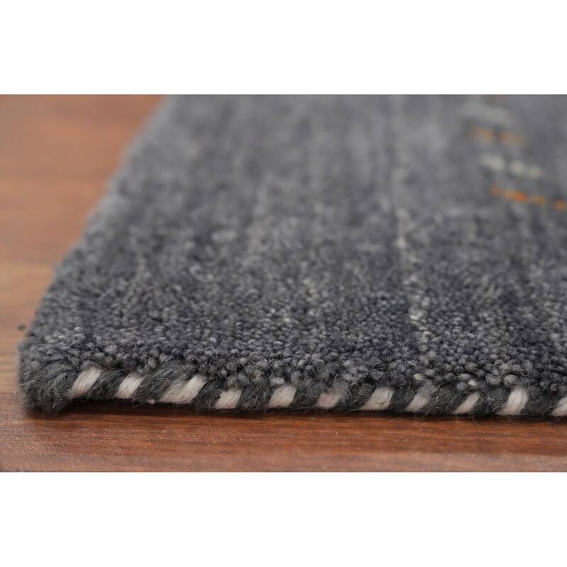 Hand Knotted Oriental 100% Wool Carpet Tribal Animal Pictorial Greys & Charcoal Gabbeh Runner Rug - 11' 9'' X 3' 11''