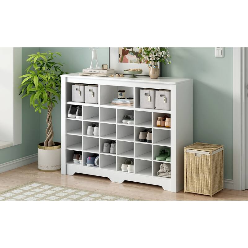 24 Cubby Square Shoe Cabinet, Multi-Functional Shoe Organizer Cabinet, Sideboard with Curved Base for Hallway, Living Room