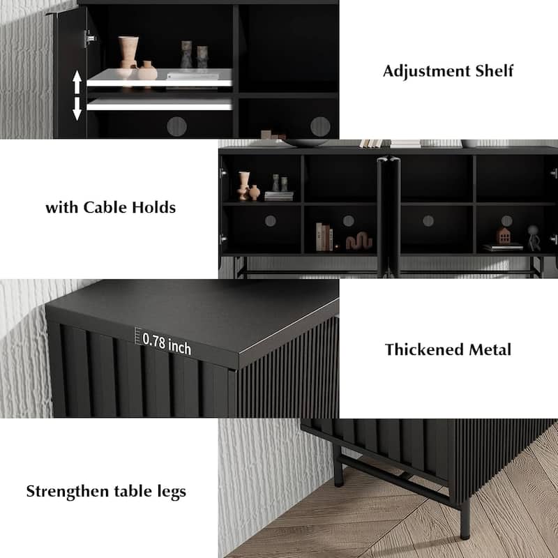 68" Mid Century Fluted TV Console Table Sideboard Cabinet with Cabinets Storage - 68inch