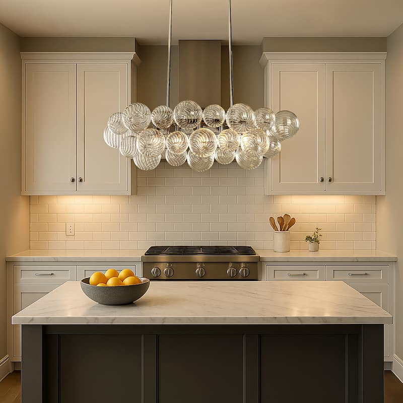 Glam 5-Light 43'' Modern Dining Room Chandelier with Hand-Blown Textured Clear Glass Globes and Chrome Finish - W43''