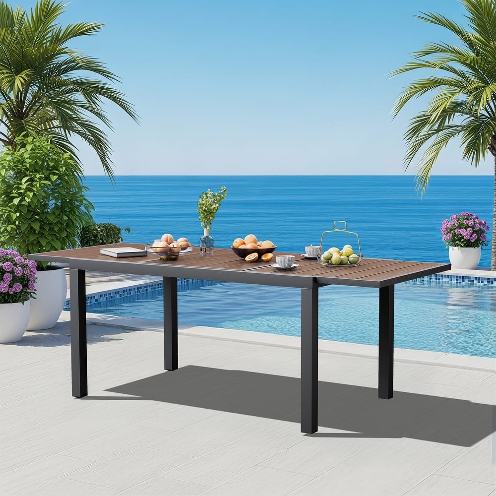 Extendable Outdoor Dining Table with HDPE Top and Aluminum Frame Weather Resistant