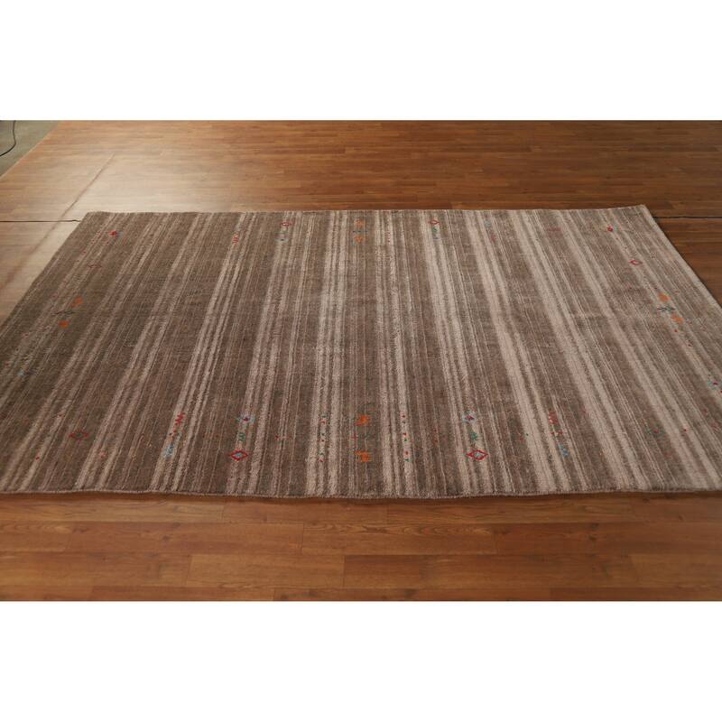 Hand Knotted Oriental 100% Wool Carpet Tribal Tribal Brown Gabbeh Area Rug - 8' 2'' X 5' 0''