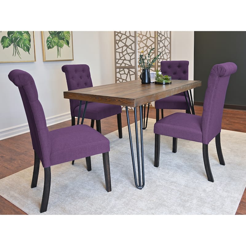Kitchen Table with Metal Hairpin Legs, Purple Stylish Table and Chair Set, Upholstered Back Dining Chairs with Wood Legs