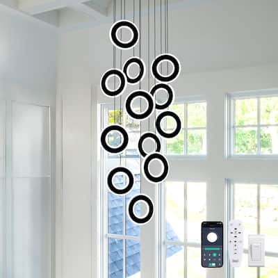 12-Light LED Foyer Chandelier Dimmable Entryway Staircase Hallway Spiral Long Ceiling Chandeliers with Remote/APP Control