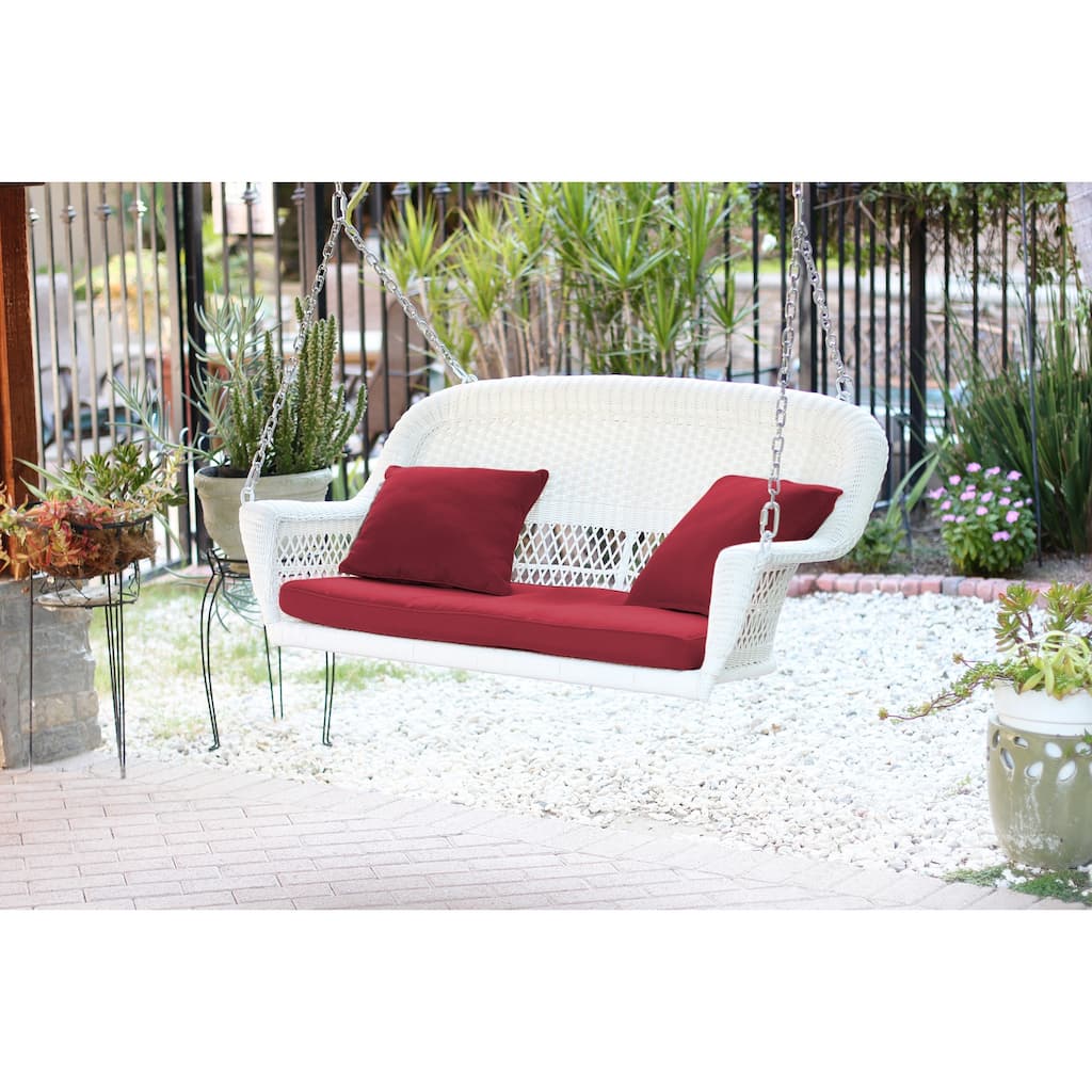 28 in. W White Cushion in Aluminum Frame Outdoor Porch Swing with CushionGuard and Stand