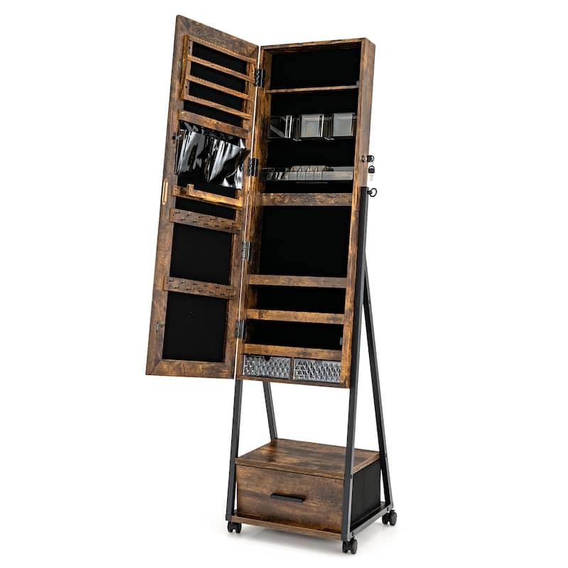 Costway Jewelry Cabinet Armoire Full Length Mirror Lockable with