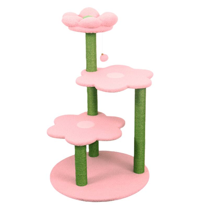 Cat Tree with Removable Cozy Perch & Scratching Posts Hanging, Toy Multi-Level Cat Furniture for Cats to Climb - Pink