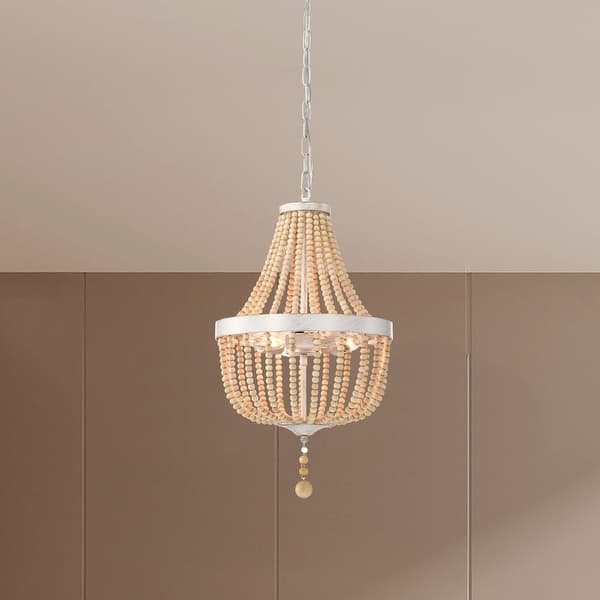Wood Bead Chandelier 3-Light Wood Bead Light Boho Pendant Light - On ...