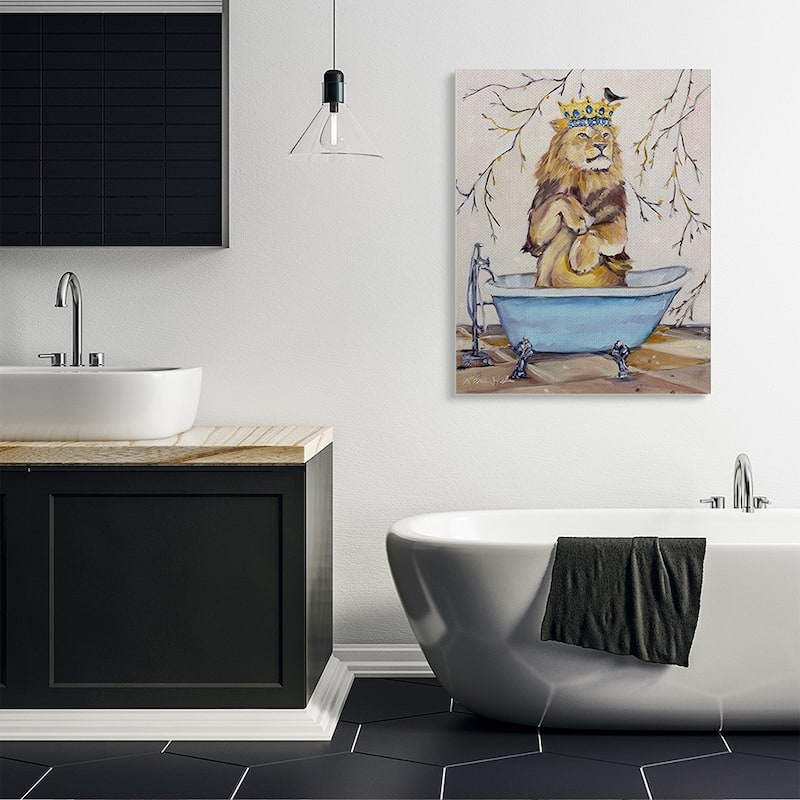 Stupell Regal Jungle Lion in Blue Claw Bath Canvas Wall Art Design By Karen Weber Fine Art