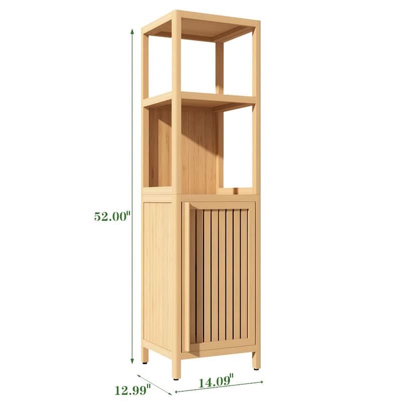 52" Tall Wood 1-door Bathroom Cabinet in Natural with Open Shelf