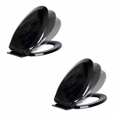 Black Plastic Elongated Toilet Seat Slow Close Toilet Seat Lid with Non Slip Seat Bumpers (Set of 2) Renovators Supply