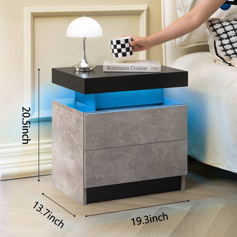Modern LED Bedside Table with 2 Drawers and Adjustable Lighting for Bedroom or Living Room