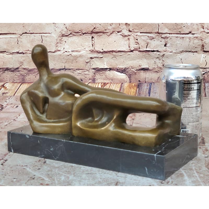 Reclining Woman By Henry Moore Abstract Modernist Figural Bronze Sculpture Statue