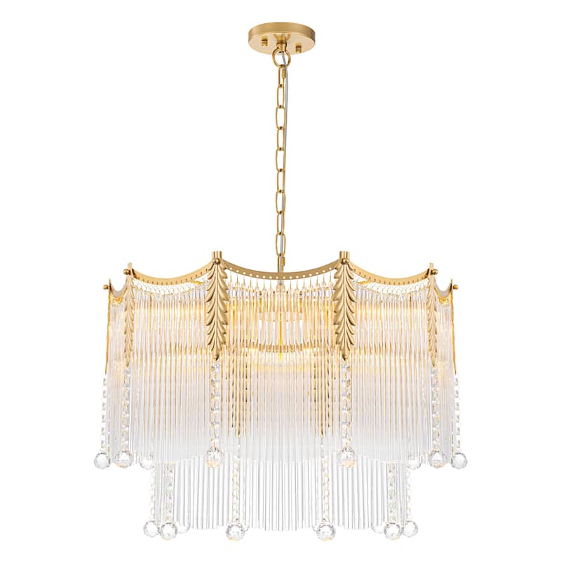 Gold Chandelier Clear Glass Rods & Hanging Crystal Balls Accents