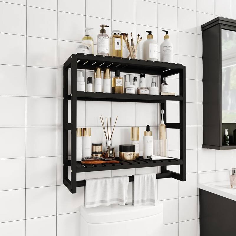Bamboo Floating Shelves Bathroom Storage 3-Tier