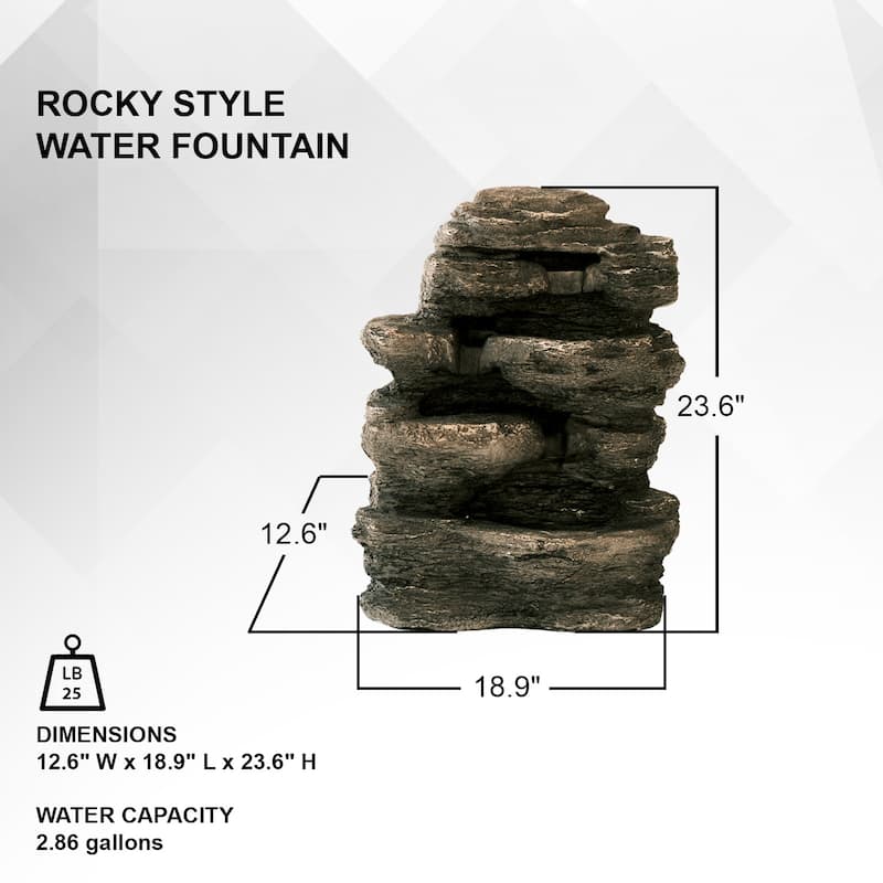 XBrand 23.6"H Stacked Rock Waterfall Fountain with LED lights and Pump, Indoor/Outdoor Décor, Home, Garden, Yard Décor