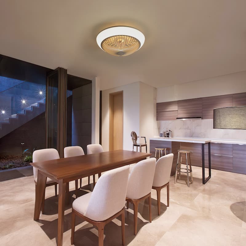 15 Inch RGB Dimmable Led Enclosed Ceiling Fan with Light - White
