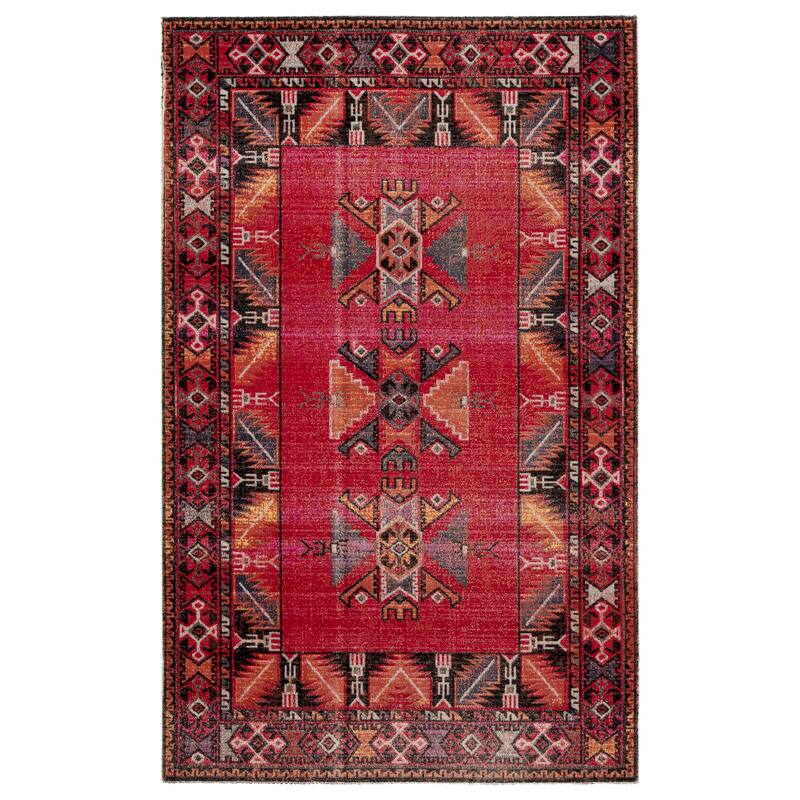 Paloma Indoor and Outdoor Tribal Area Rug - 4' x 6' - Red/Black