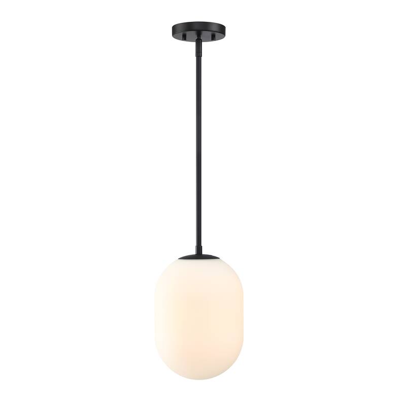 Noor 60 Watt 1-Light Matte Black Modern Pendant Light with Etched Opal Glass Shade - 12.75