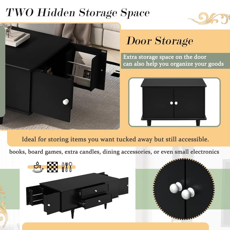 Modern Coffee Table with Two Side Hidden Storage Cabinet, Wood End Table Office Table with Two Drawers