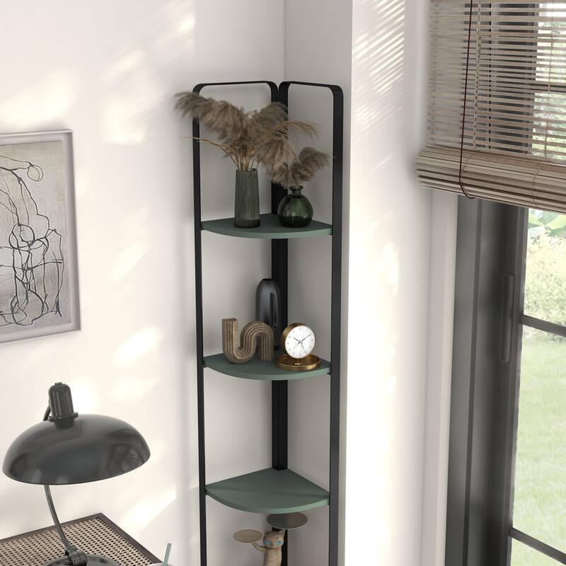 Furniture of America Elowen Modern 5-Shelf Corner Bookcase with Flat Metal Legs