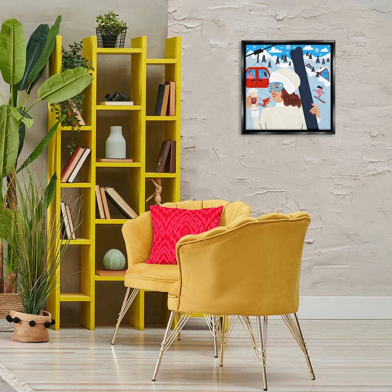 Stupell Sipping Cocoa on Ski Lift Framed Floater Canvas Wall Art Design By Carrie Cantwell