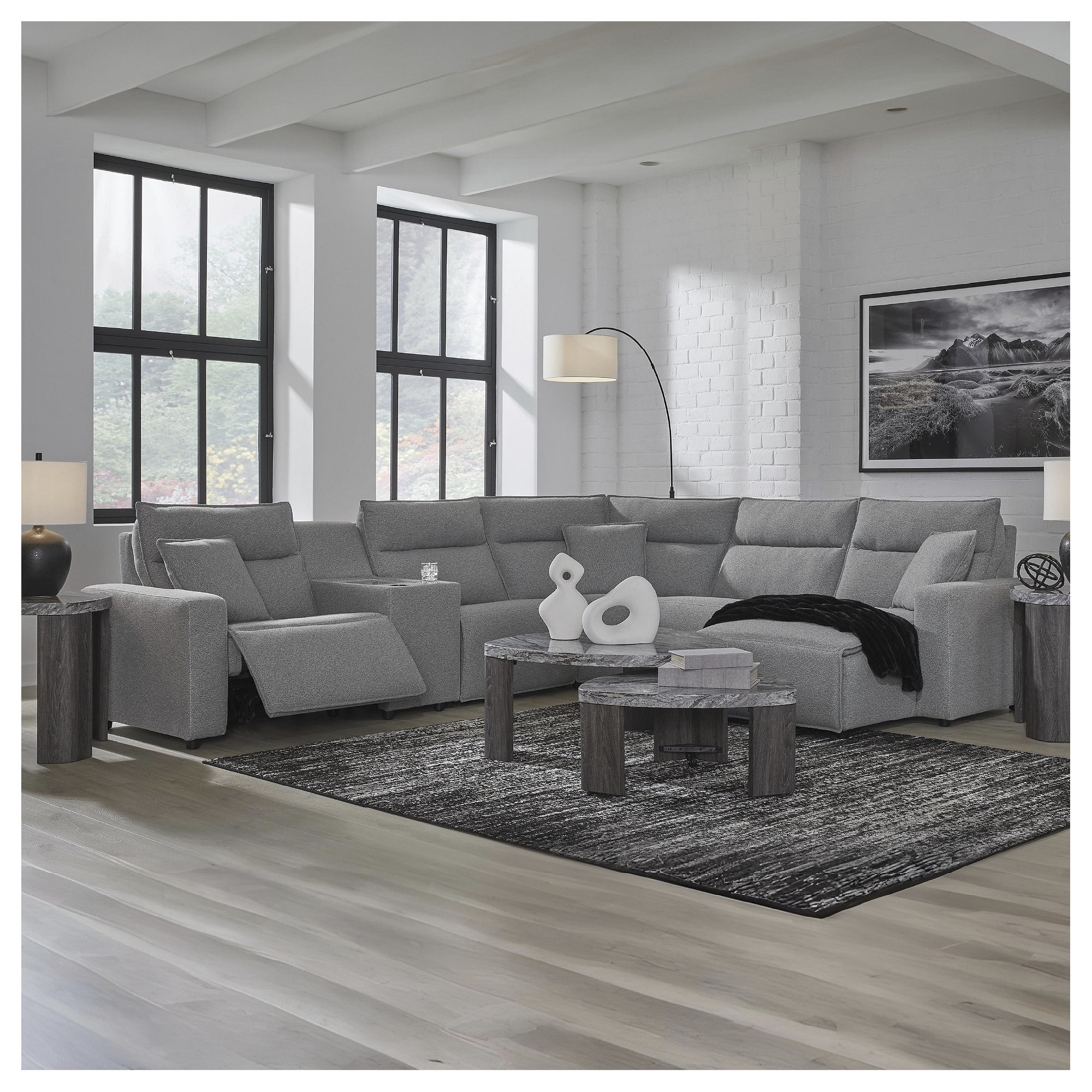 Signature Design by Ashley Modmax Gray 6-Piece Reclining Sectional with Storage Console - 143" W x 125" D x 41" H